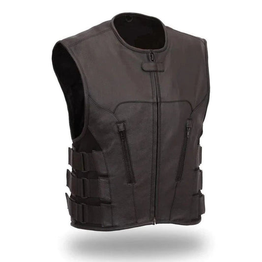 Men's Genuine Leather SWAT Vest Gay BLUF Bikers SWAT Waistcoat