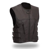 Men's Genuine Leather SWAT Vest Gay BLUF Bikers SWAT Waistcoat