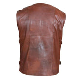 Brown Mens Real Leather Gilet Biker Cut Waistcoat Vest Most Sizes VEST